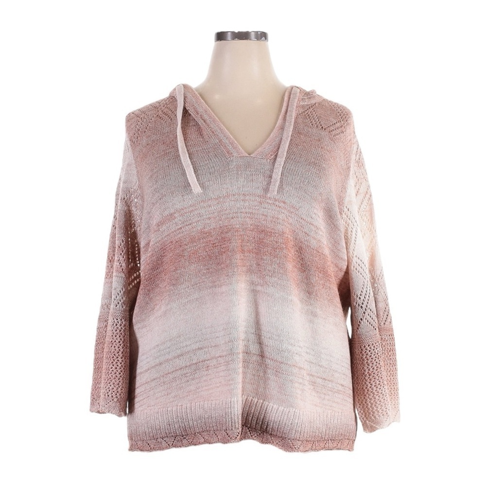 Torrid Hooded Sweater 2X NWT Pink Spacedye Gradient Pointelle Knit Bell Sleeve